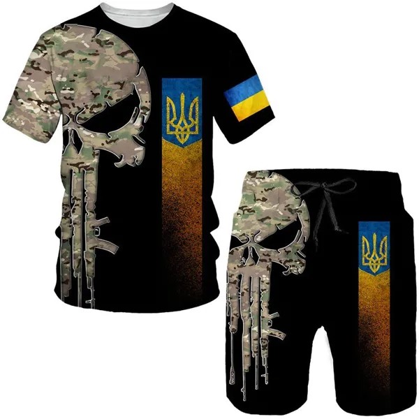 Футболка и шорты с 3D принтом для мужчин и женщин, украинский Камуфляжный комплект, повседневная одежда, футболки и штаны, свитшот, 2 предмета