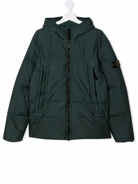 Stone Island Junior пуховик с капюшоном и нашивкой