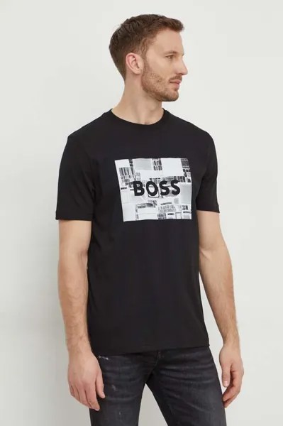 Хлопковая футболка Boss Orange, черный