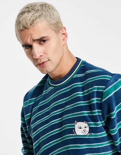 Темно-синий свитшот из флиса с полосками RIPNDIP Dizzy Nermal