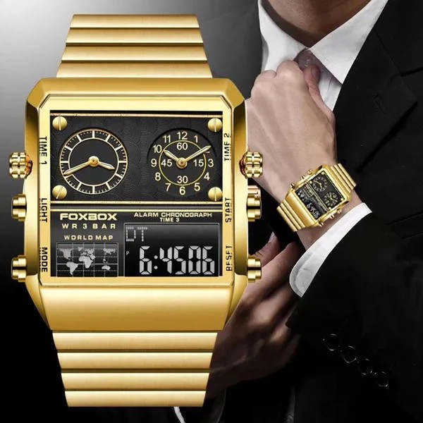 2022 FOXBOX Новые часы для мужчин Роскошный бренд нержавеющая сталь Военные наручные часы Повседневные цифровые спортивные часы Хронограф Мужские часы LIGE