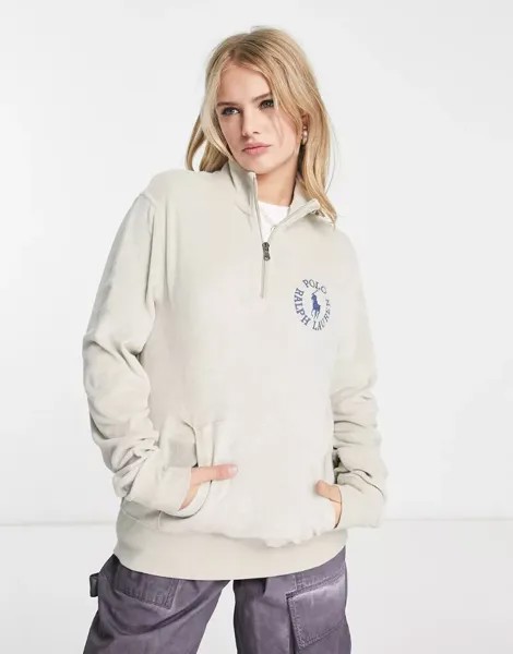 Эксклюзивный свитшот Collab Polo Ralph Lauren x ASOS каменного цвета с небольшим круглым логотипом и застежкой-молнией на половину длины