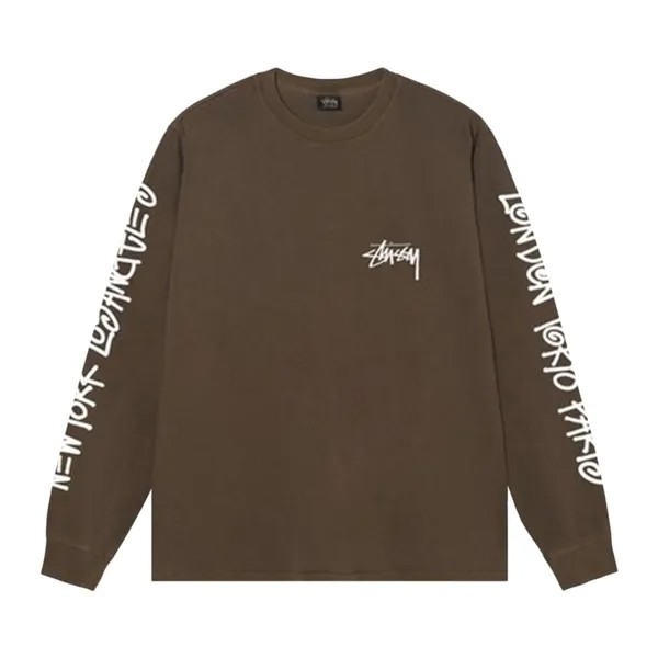 Футболка Stussy Big Cities Pigment Dyed Long-Sleeve Tee, кофе