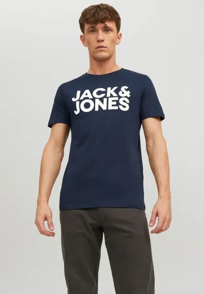 Футболка с принтом JJECORP LOGO SS O NECK NOOS Jack & Jones, темно-синий пиджак