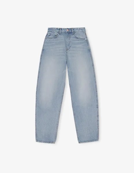 Старые джинсы из жесткого денима Ganni, светло-синий