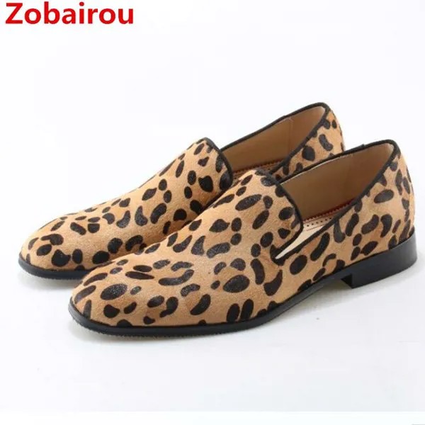 Zobairou/кожаные лоферы с леопардовым принтом; zapatos hombre; слипоны; вельветовые тапочки; официальная обувь на плоской подошве; мужские оксфорды; бо...