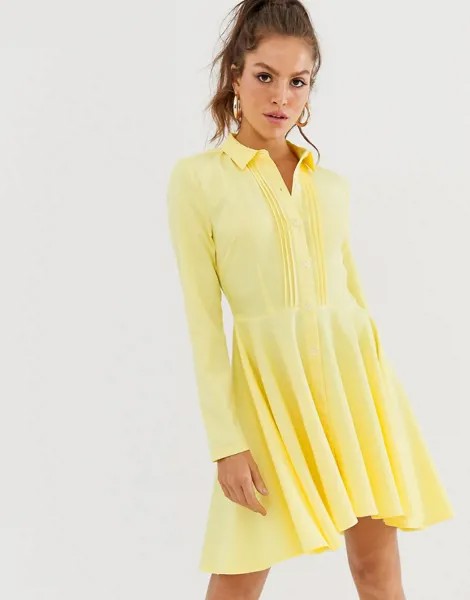 Платье-рубашка с плиссировкой спереди Unique21-Желтый