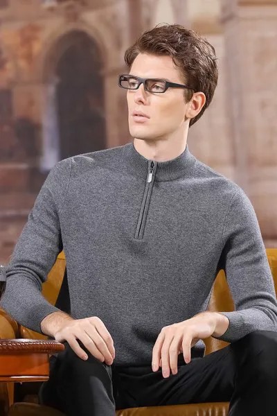 Высокое качество мужской модный кашемировый свитер на молнии верхняя одежда мужской чистый 100% шерсть простой толстый теплый свитер трикот...