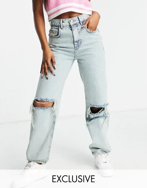 Выбеленные джинсы с эффектом поношенности в стиле 90-х Reclaimed Vintage Inspired-Голубой