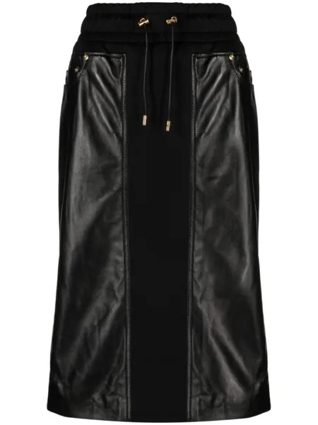 TOM FORD кожаная юбка миди с кулиской, черный