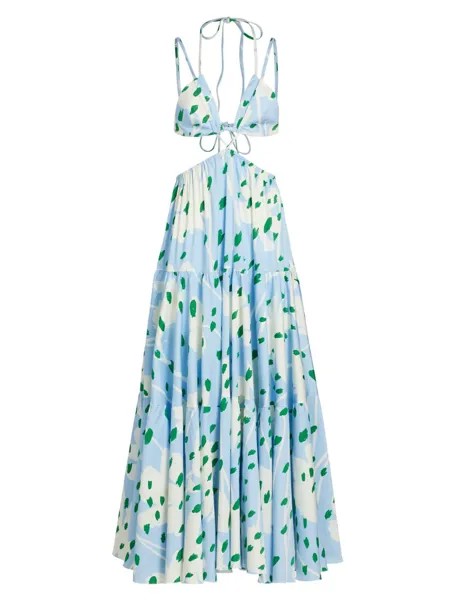 Макси-платье с цветочным принтом и вырезами на бретелях Monse, синий
