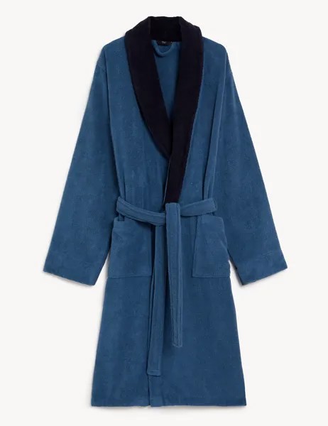 Длинный халат из чистого хлопка Marks & Spencer, синий