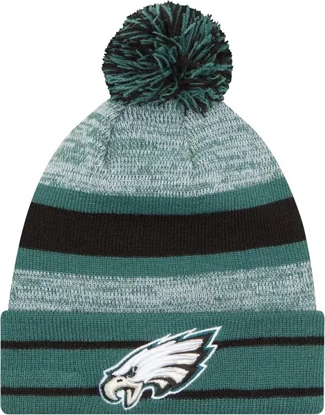 Зеленые вязаные мужские кроссовки New Era Philadelphia Eagles с манжетами и помпонами