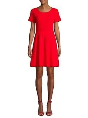 Женское красное платье с коротким рукавом и круглым вырезом PARKER, расклешенное платье S