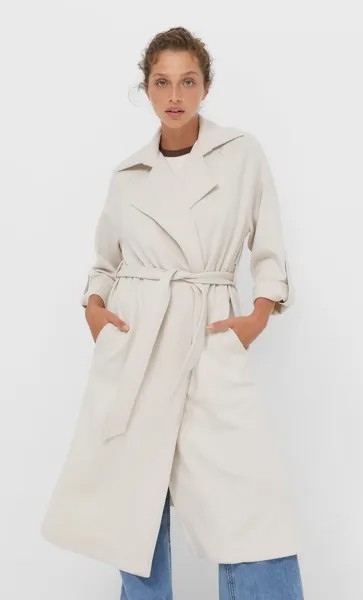 Stradivarius Трикотажный Тренч Свободного Кроя Ванильный Xs