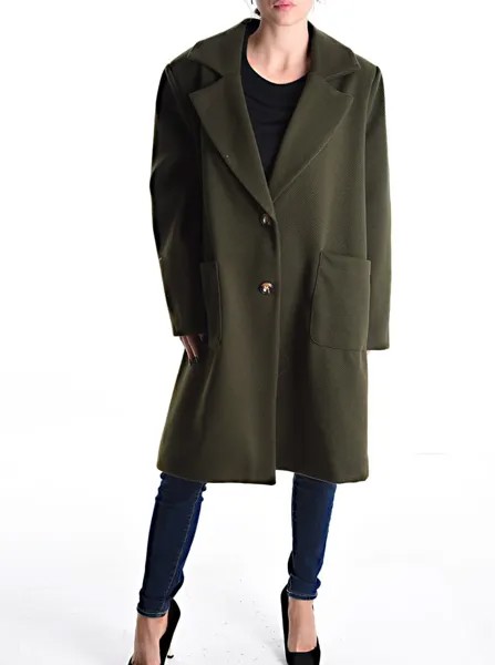 Пальто на пуговицах на подкладке с карманами, зеленый