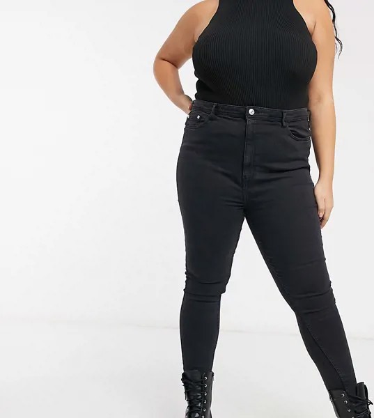 Черные выбеленные джинсы скинни с завышенной талией Wednesday's Girl Curve-Черный цвет