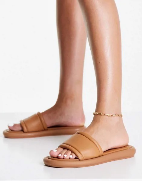 Бежевые кожаные мюли-сандалии с мягким ремешком Topshop Piza-Коричневый цвет
