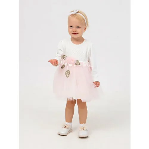 Платье-пачка, нарядное, флористический принт, размер 92, розовый, белый