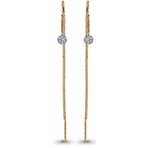Серьги цепочки КРОЕС, красное золото, 585 проба, фианит, золотой