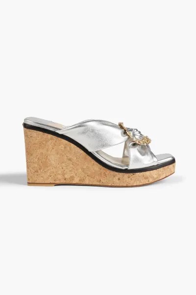 Туфли-лодочки Nevara 90 на танкетке из кожи с металлизированным декором JIMMY CHOO, серебряный