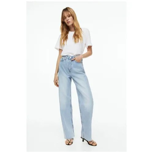 Джинсы широкие  H&M, прямые, завышенная посадка, размер 44, синий