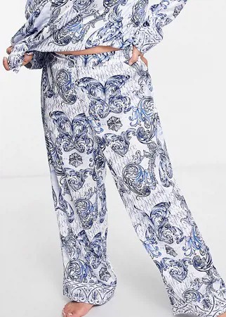 Атласные пижамные брюки синего цвета с принтом пейсли от комплекта River Island Plus-Голубой