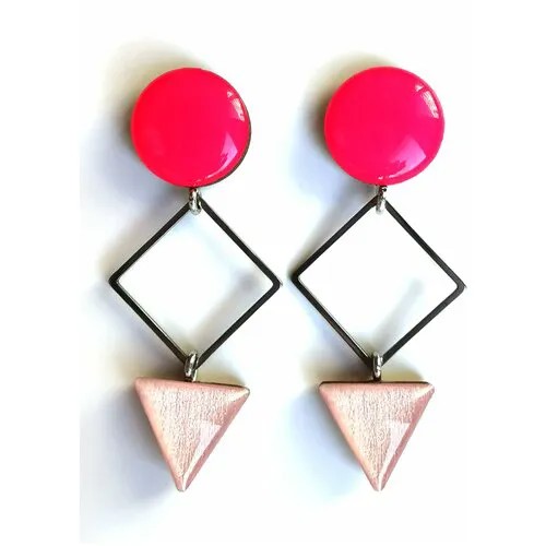 Серьги JuTeam, из дерева, яркая фуксия-розовые