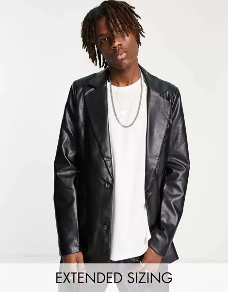 Черный кожаный пиджак в винтажном стиле Reclaimed Reclaimed Vintage