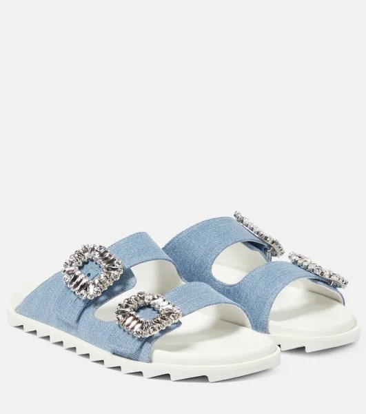 Босоножки Slidy Viv' из денима с декором Roger Vivier, синий