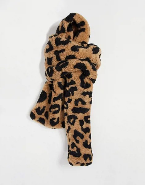 Шарф из искусственного меха с леопардовым принтом Topshop-Коричневый цвет