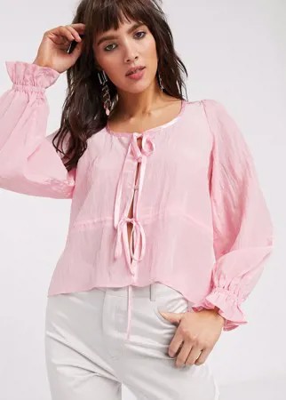 Блузка с завязкой Lost Ink-Розовый цвет