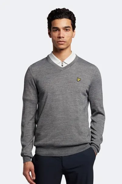 Серая водолазка с V-образным вырезом Lyle & Scott, серый
