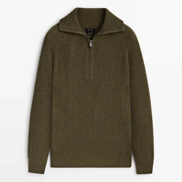 Свитер Massimo Dutti Mock Neck Knit With Zip, оливковый