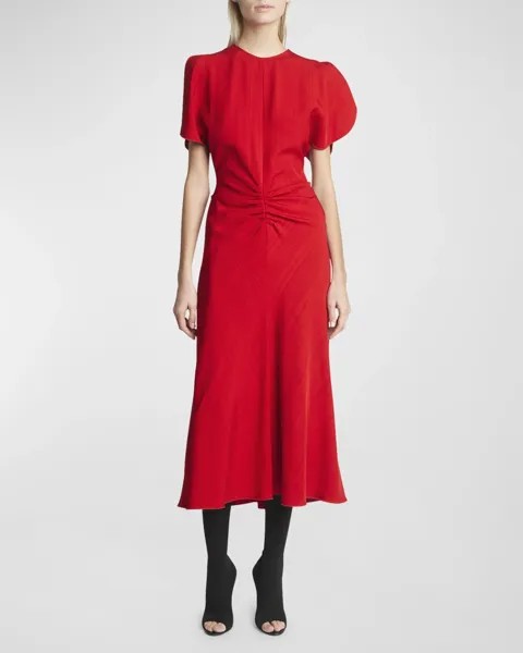 Платье миди с присборенной талией и короткими рукавами Victoria Beckham, цвет Carmine