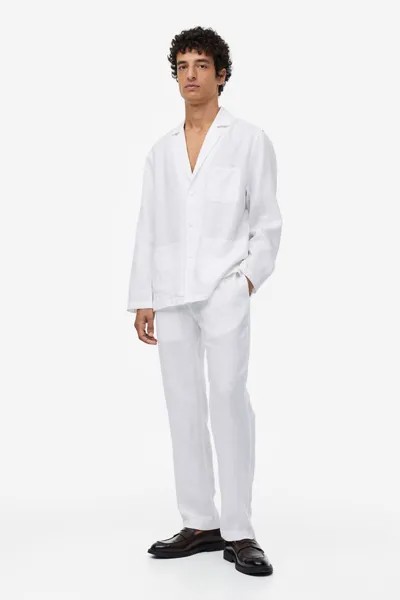 Льняные брюки regular fit H&M, белый