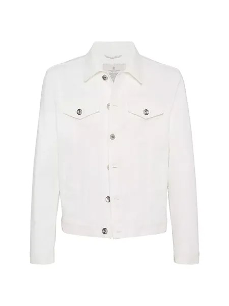 Комфортная хлопковая легкая джинсовая куртка с четырьмя карманами, окрашенная в готовой одежде Brunello Cucinelli, белый