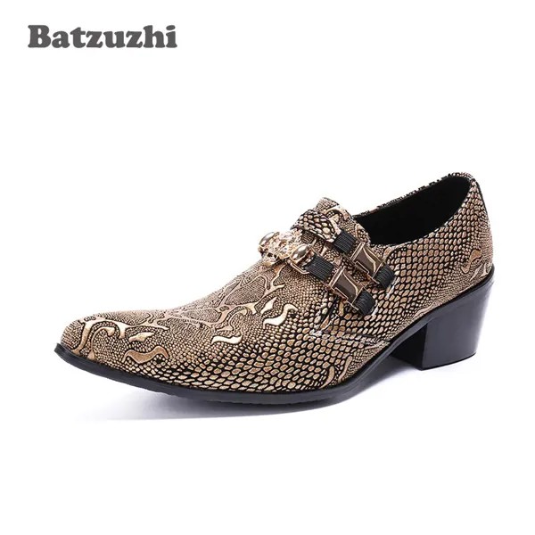 Batzhuzhi 6,5 см Высокий каблук мужские Кожаные классические туфли золотые с острым носком оксфорды обувь для мужчин вечерние/подиума/свадьбы обувь, размер 38-46