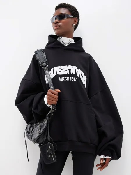 Худи из хлопкового джерси с логотипом Balenciaga, черный