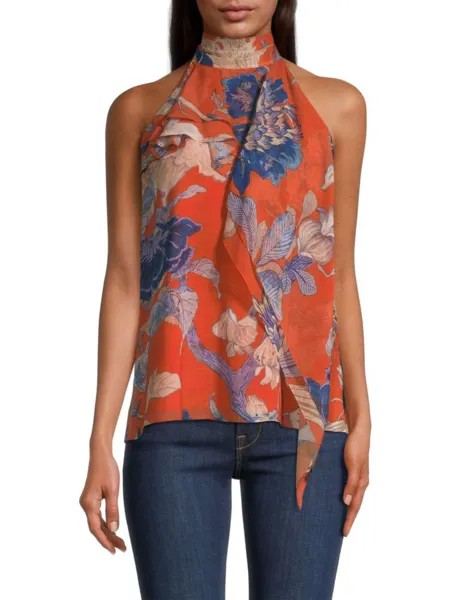 Блузка с высоким воротником и цветочным принтом Ivy Ungaro, цвет Burnt Orange