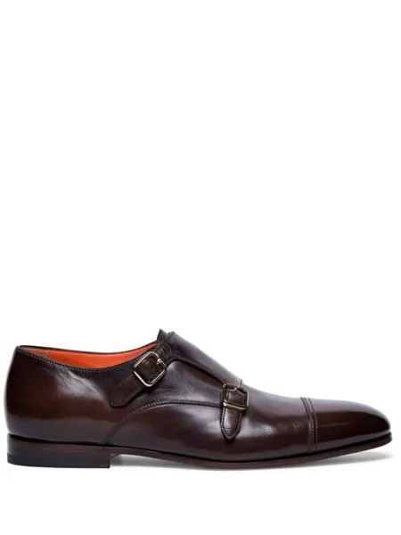 Santoni туфли монки с пряжками, коричневый