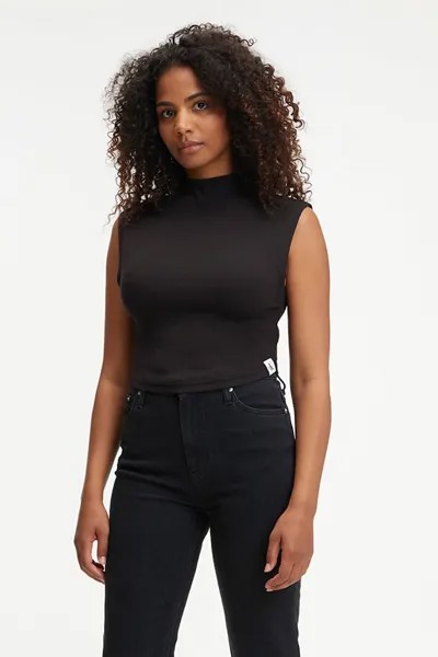 Блузка со сборками и короткими рукавами Calvin Klein Jeans, черный