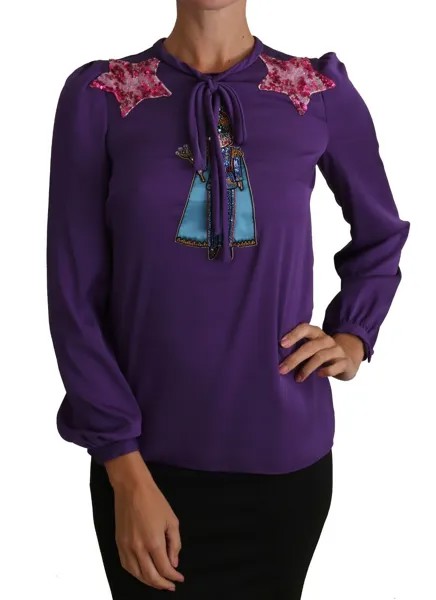 DOLCE - GABBANA Фиолетовая блузка с украшением Топ Prince Fairy Tale IT36/2/XXS $1700