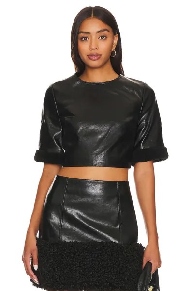 Топ MILLY Rainey Crinkled Faux Leather, черный