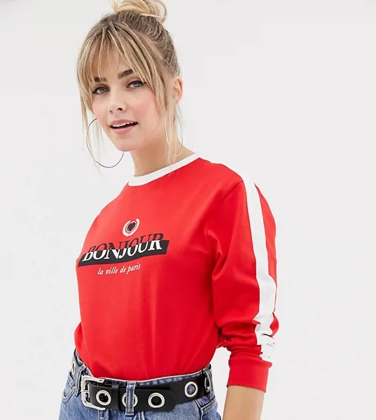 Красный лонгслив с надписью New Look