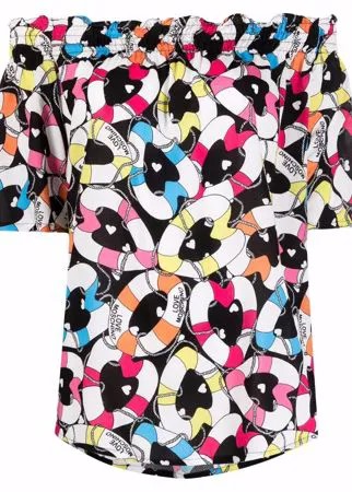 Love Moschino блузка с приспущенными плечами и графичным принтом