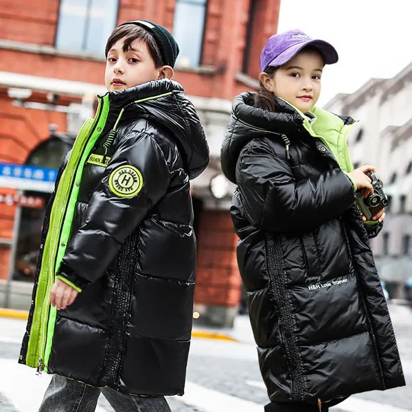 Детская пуховая куртка на мальчика и девочку, зимняя теплая парка на пуху до-30 градусов, Детская верхняя одежда, пальто, комбинезон, водонепроницаемая одежда