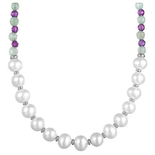 Колье из серебра с аметистом, жемчугом, агатом PS150141N-1_KL_AM_WP_ZAG_001_WG JV, длина 45 см.