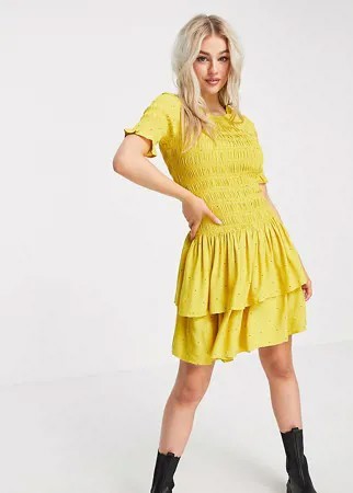 Желтое платье мини в горошек с присборенным топом и ярусной юбкой Y.A.S Petite-Многоцветный