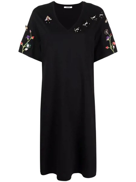 Vivetta floral-embroidered crystal T-shirt dress